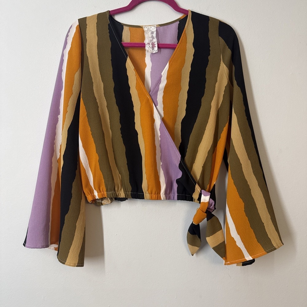 Indie Art School Cropped Wrap Top S Flare Sleeve‎ Whimsigoth Dark Femme Y2K